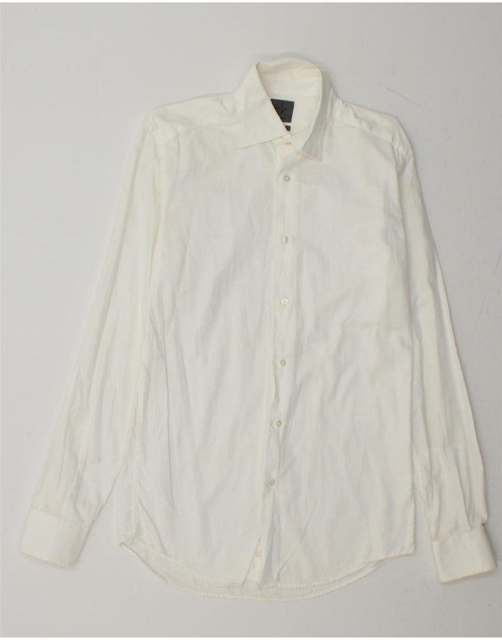 CALVIN KLEIN Mens Shirt Small Off White Cotton Vintage Calvin Klein and Second-Hand Calvin Klein from Messina Hembry 