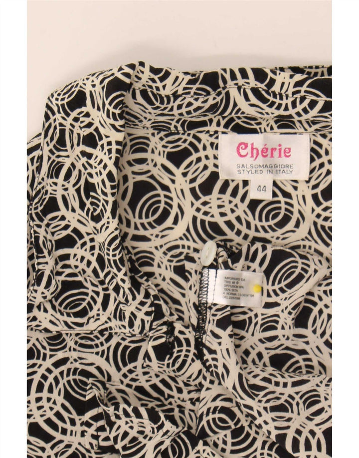 cherie Chemise à manches courtes pour femme Blouse IT 44 Soie géométrique noire moyenne