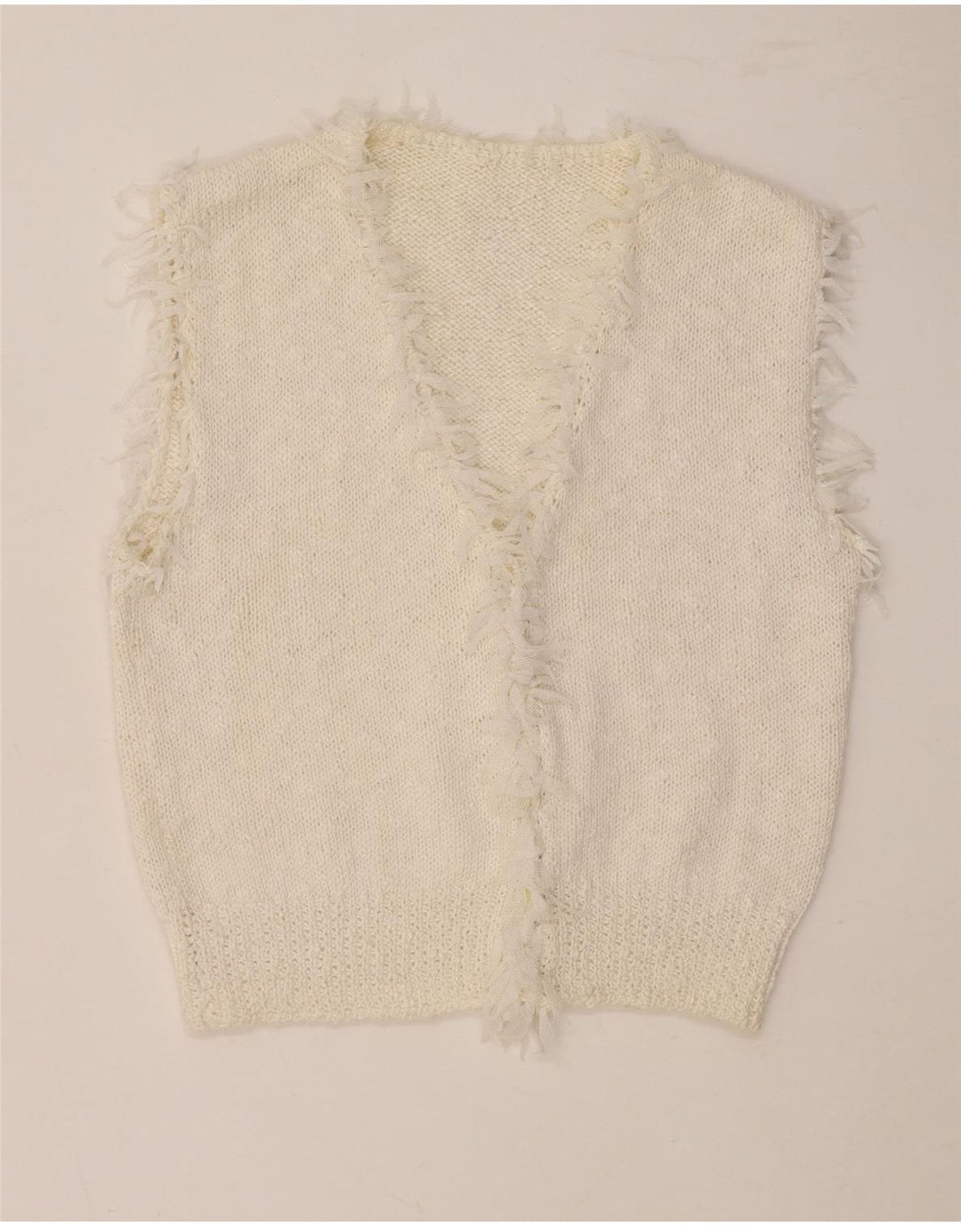 vintage Womens Crop Vest Débardeur UK 10 Petit Blanc Cassé