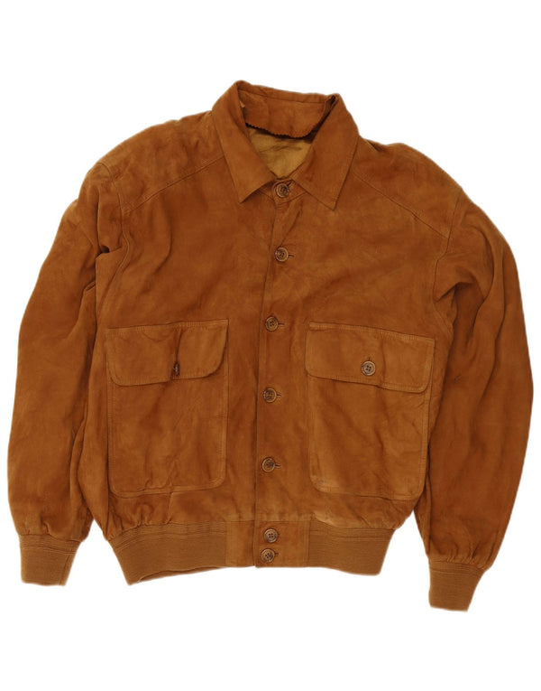vintage Mens Suede Bomber Jacket UK 38 Cuir Brun Moyen