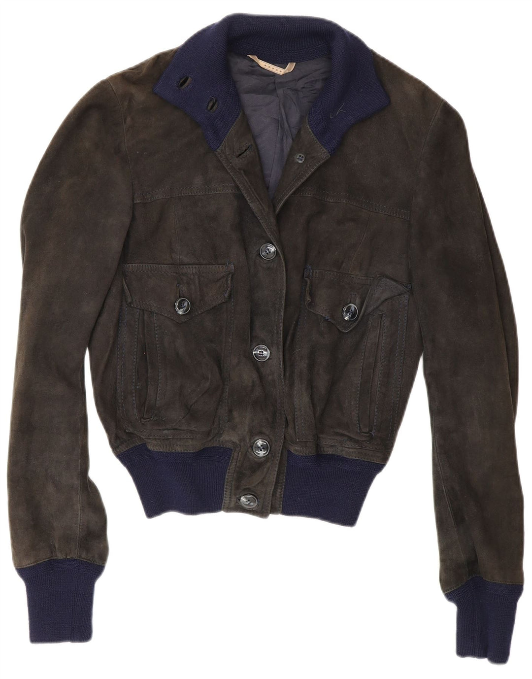 Reda Veste bomber en daim pour femme UK 10 Petit cuir color block noir