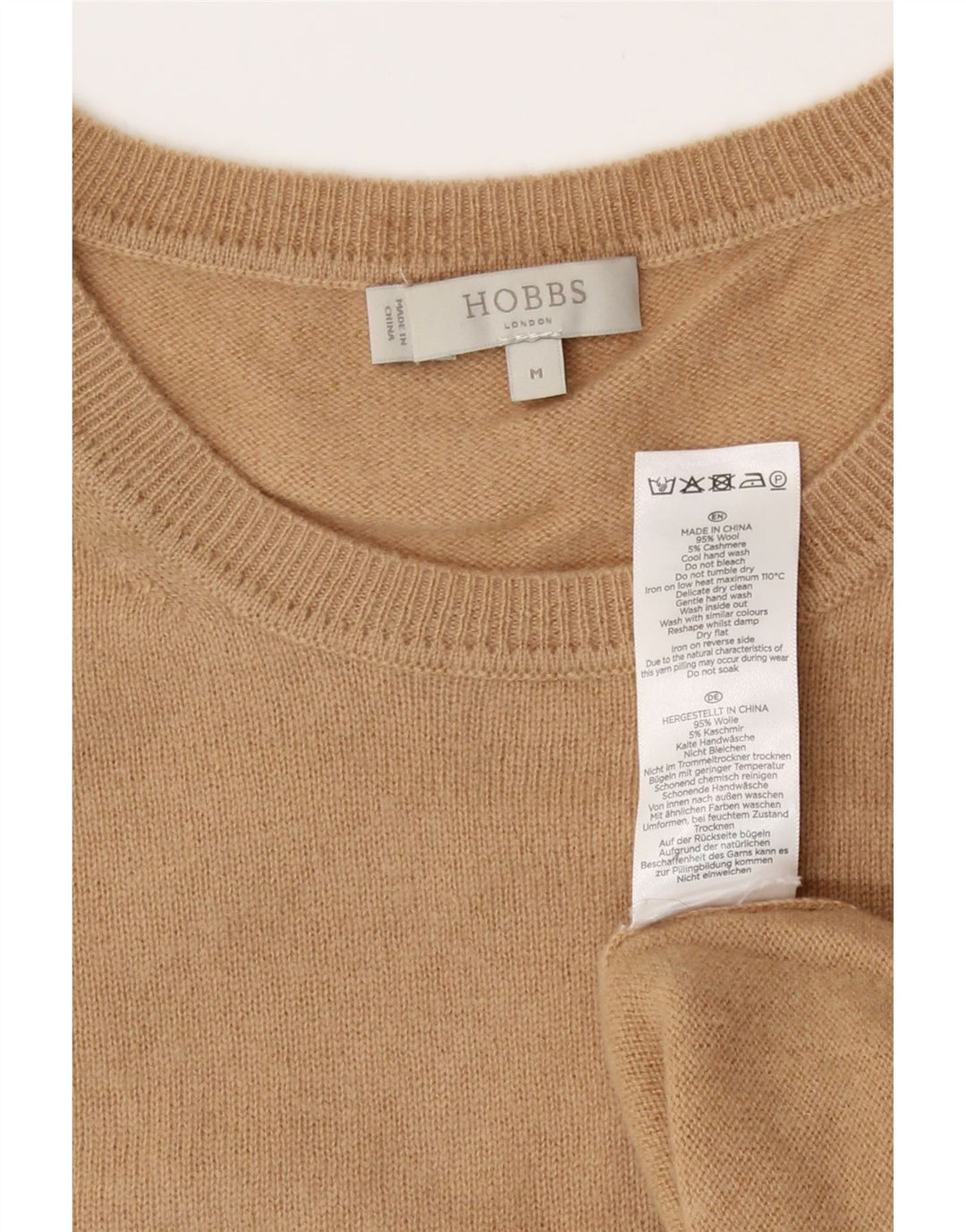 Hobbs Pull à col rond pour femme UK 12 Laine beige moyen