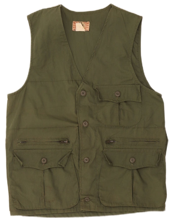 Vintage Mens Utility Gilet IT 46 Small Khaki Cotton
