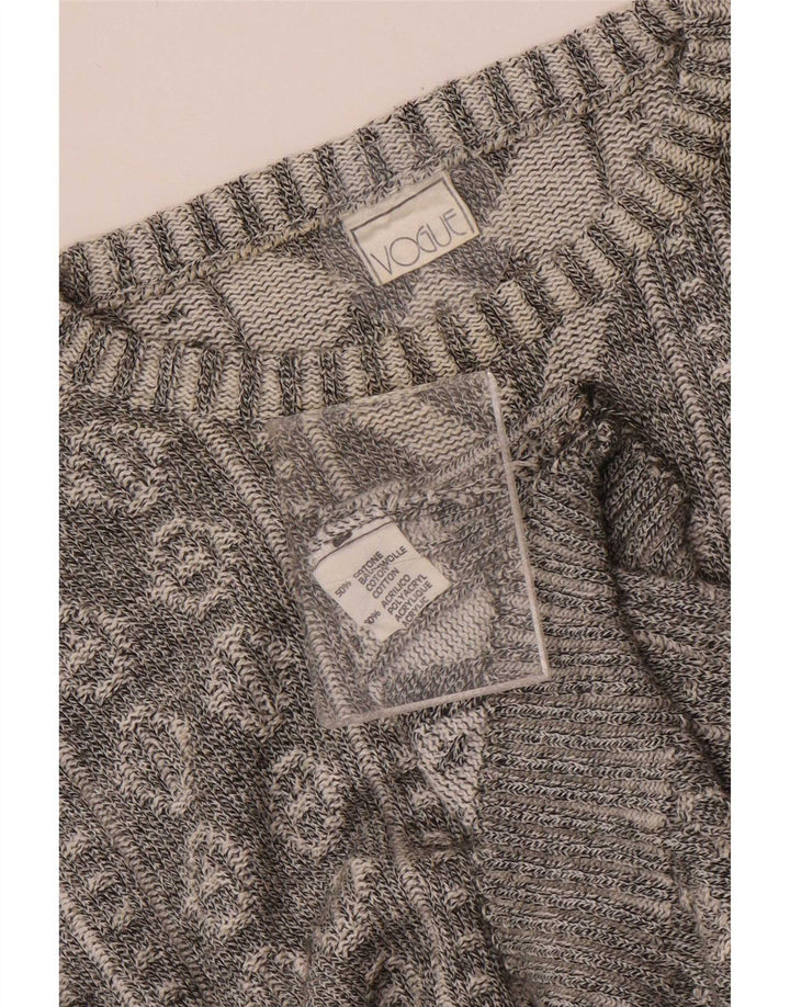 Vogue Pull à col rond pour homme en coton géométrique gris moyen