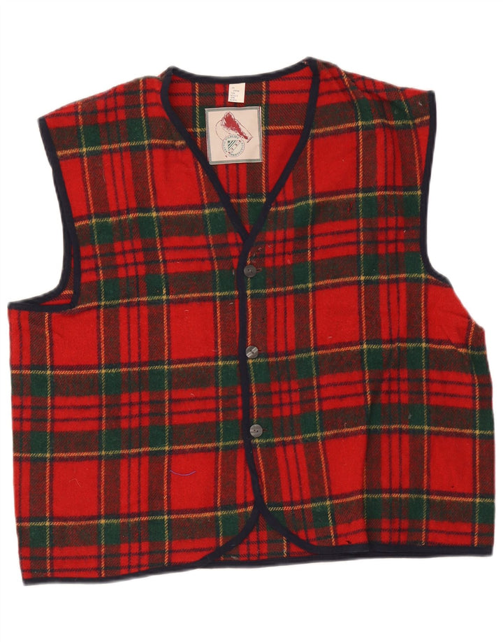 gilet homme vintage grande laine à carreaux rouge