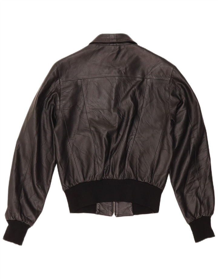 veste en cuir bomber femme vintage IT 44 cuir noir moyen