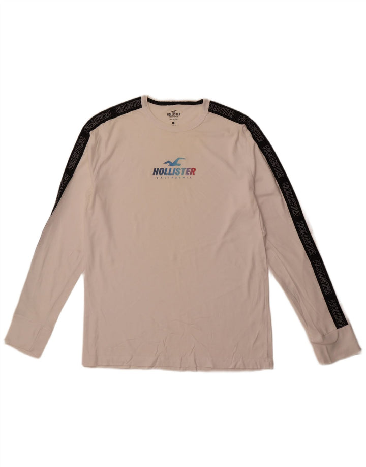 HOLLISTER Haut graphique à manches longues pour hommes, grand coton color block blanc