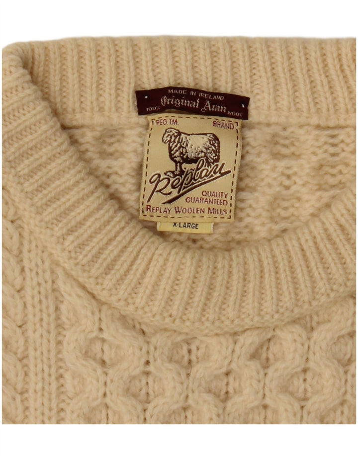REPLAY Pull Col Rond Homme XL Laine Blanc Cassé