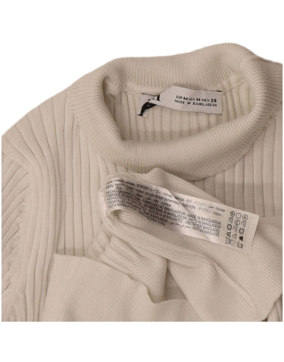 Zara Pull court à col roulé pour femme UK 12 Viscose blanc moyen