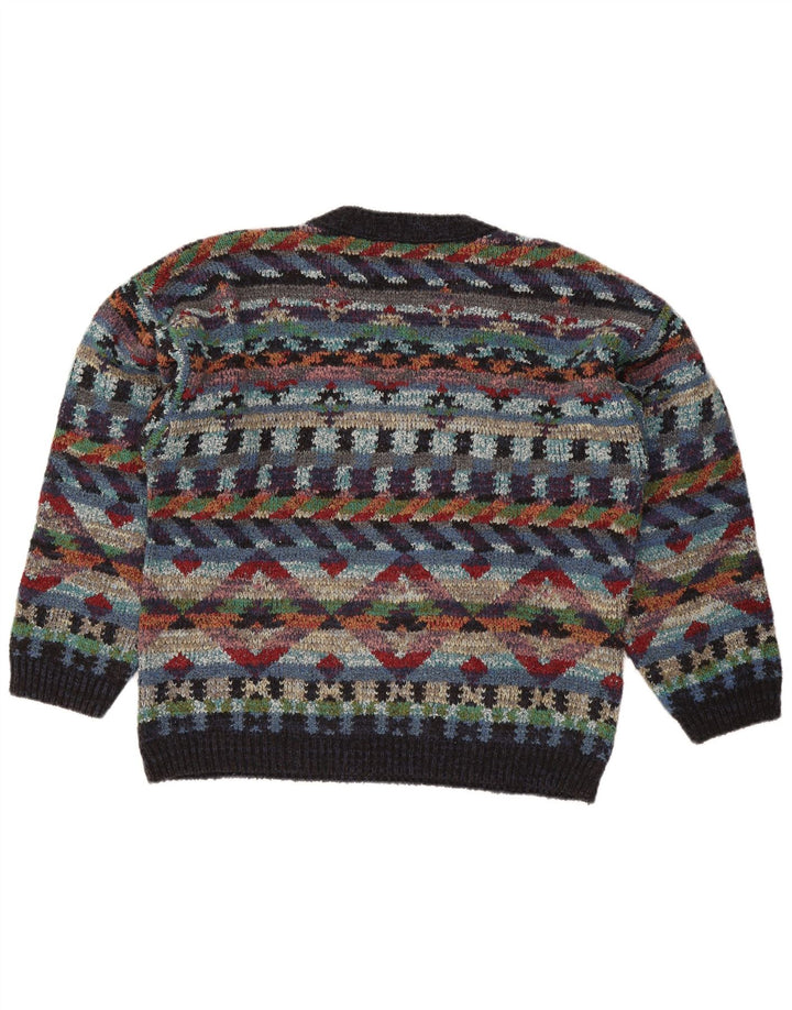 vintage Mens V-Col Jumper Pull Moyen Multicolore Géométrique Laine