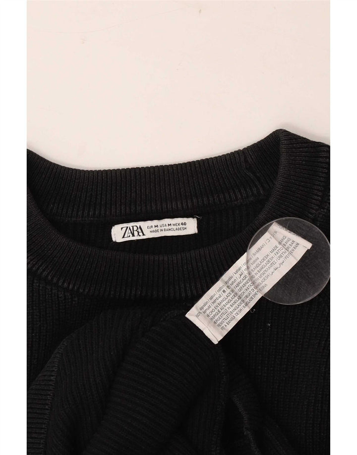 Zara Pull à col rond pour homme en coton noir moyen