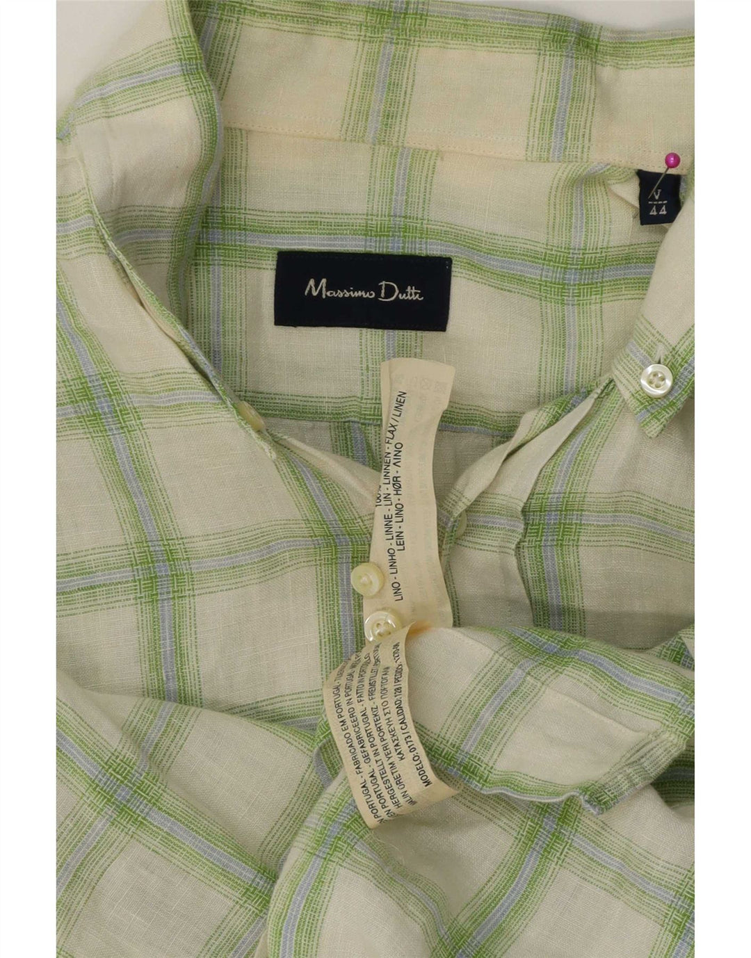 Massimo Dutti Chemise Homme Taille 44 XL Vert Carreaux Lin