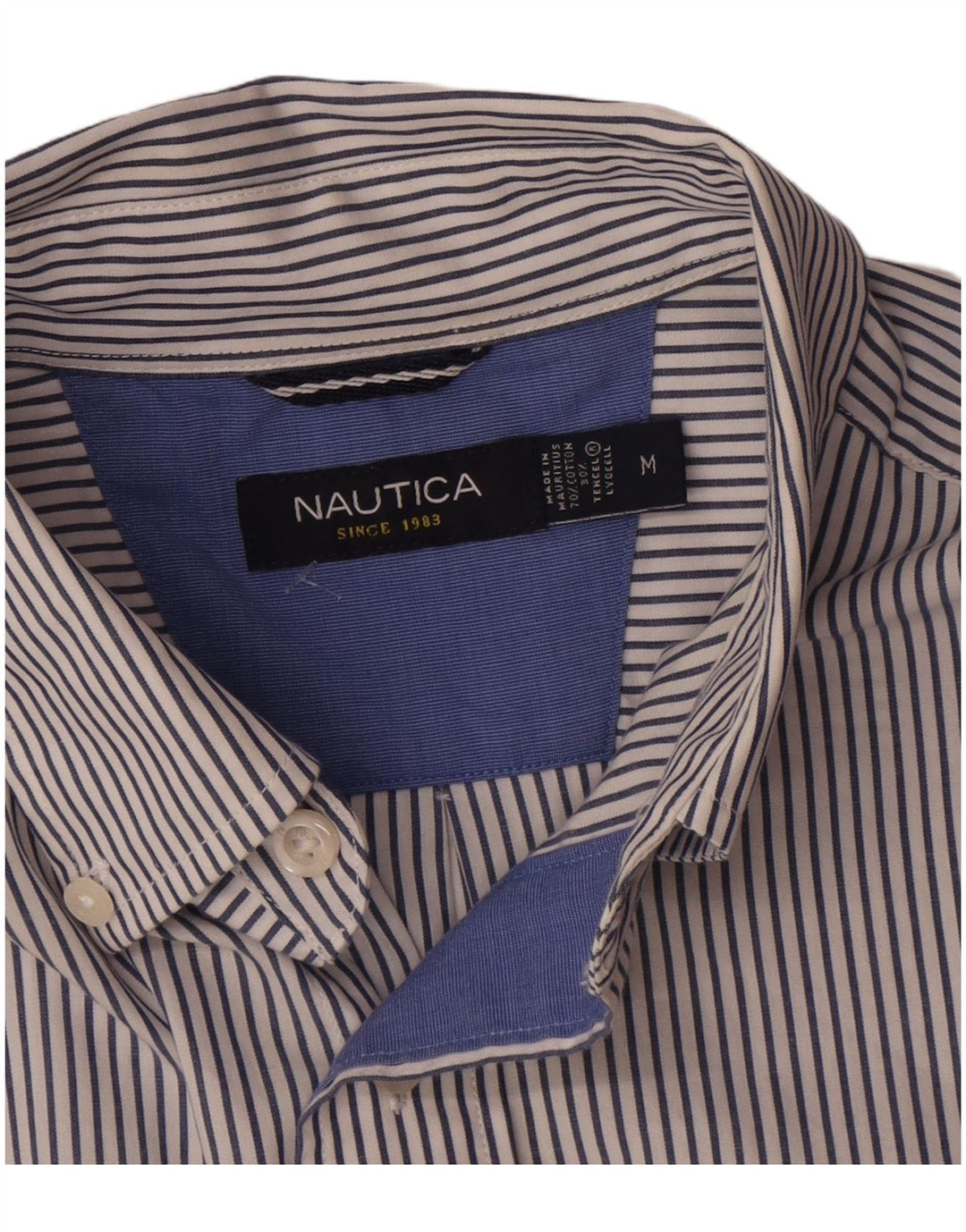 NAUTICA Chemise Homme Bleu Moyen en Coton à Fines Rayures