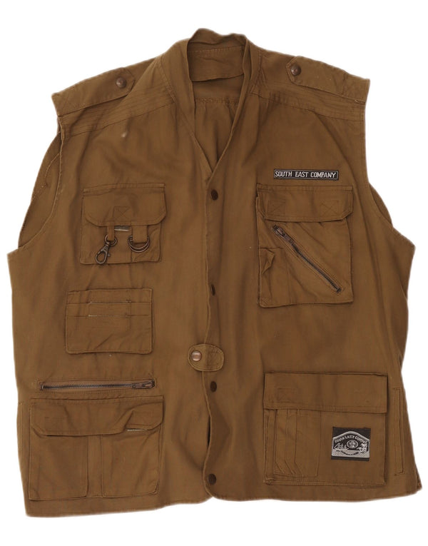 vintage Mens Loose Fit Utility Gilet IT 48 Coton Marron Moyen