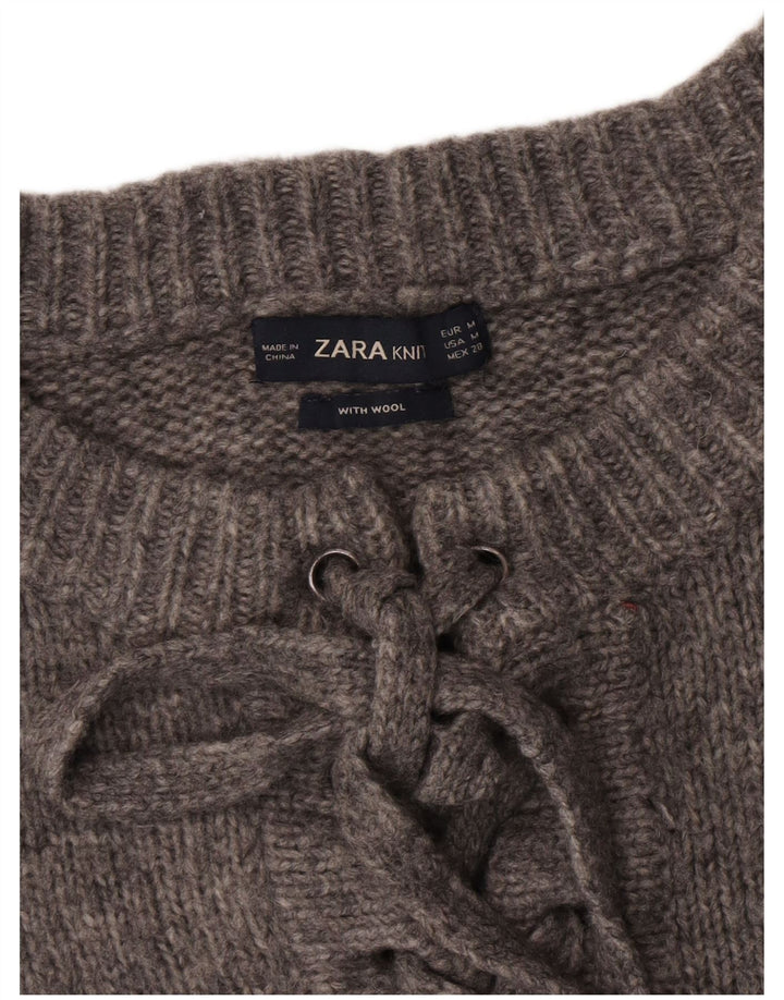 Zara Pull surdimensionné à col rond pour femme UK 14 Gris moyen
