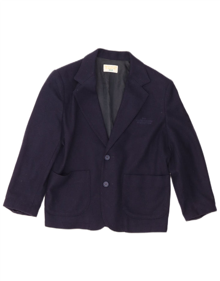 Benetton Veste Blazer 2 Boutons Garçon 10-11 ans Laine Bleu Marine Moyen