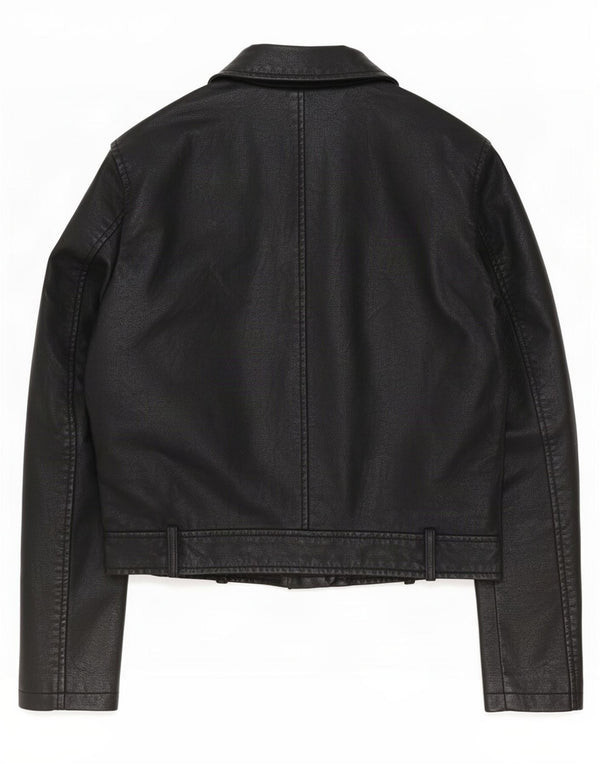 Cavalini Veste de motard en simili cuir pour femme UK 16 Large Noir Polyéthylène