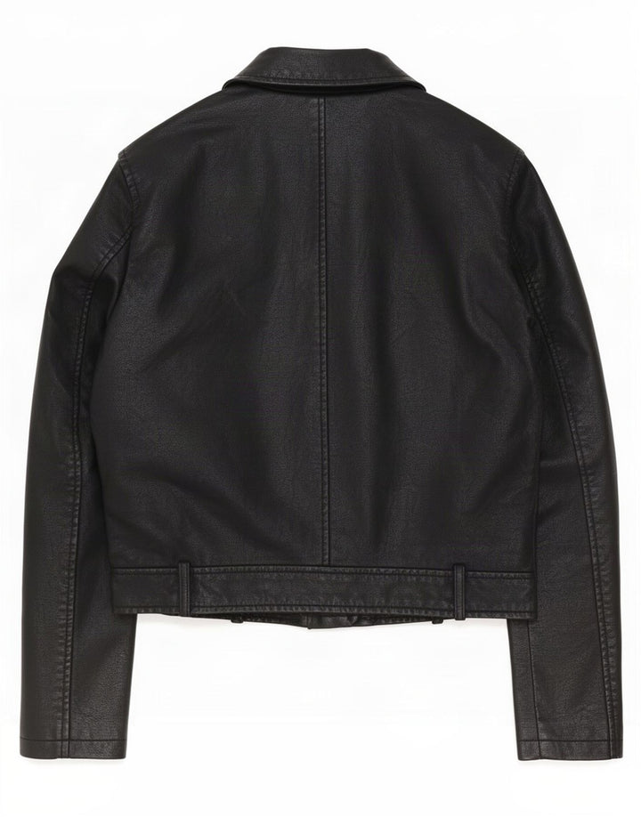 Cavalini Veste de motard en simili cuir pour femme UK 16 Large Noir Polyéthylène