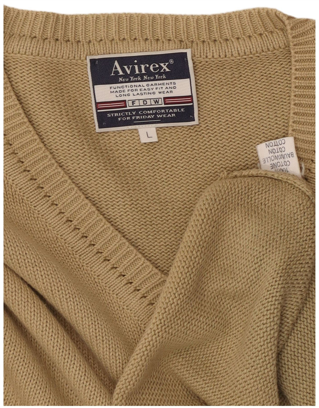 Avirex Pull col V pour homme en coton beige Large