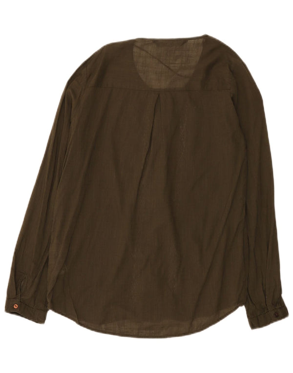 Zara Womens Loose Fit Shirt Blouse UK 6 XS Kaki Coton