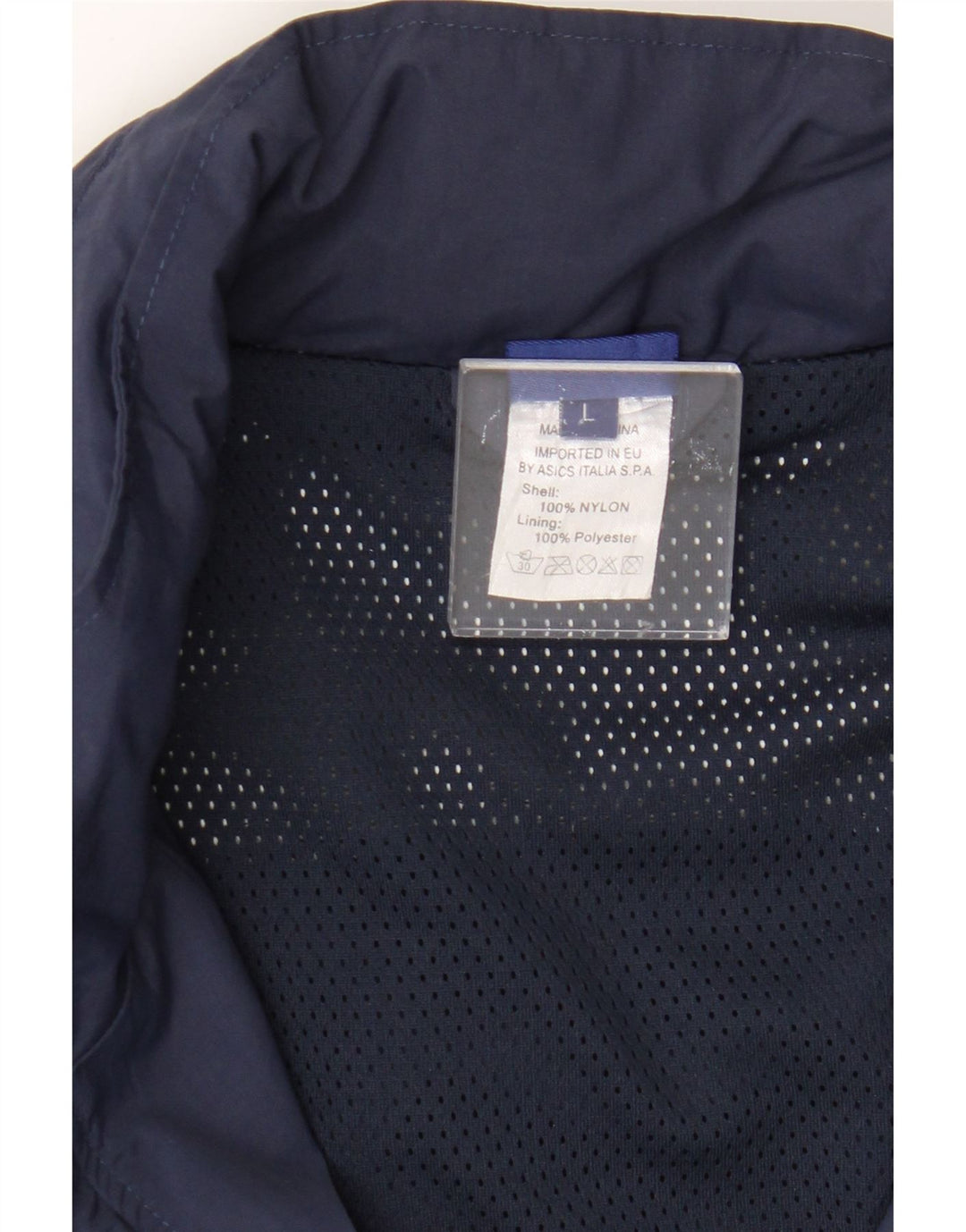 Asics Veste de pluie à capuche pour homme UK 40 Large Bleu marine Colorblock Nylon