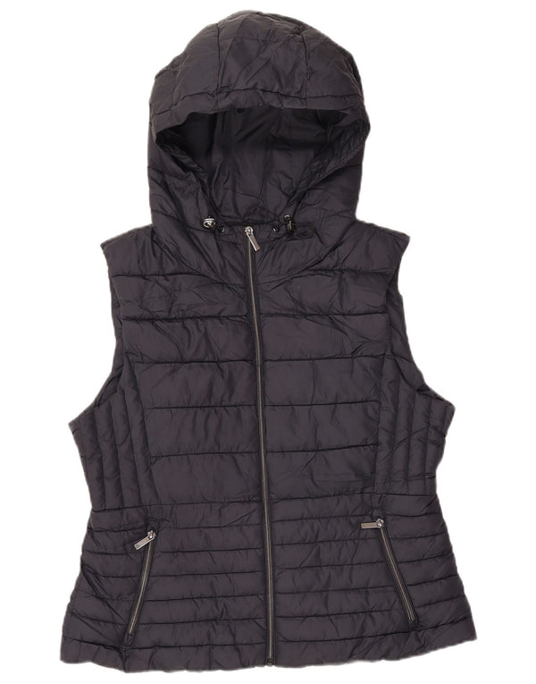 ZARA Femme Gilet Rembourré À Capuche UK 18 XL Bleu Marine Polyester