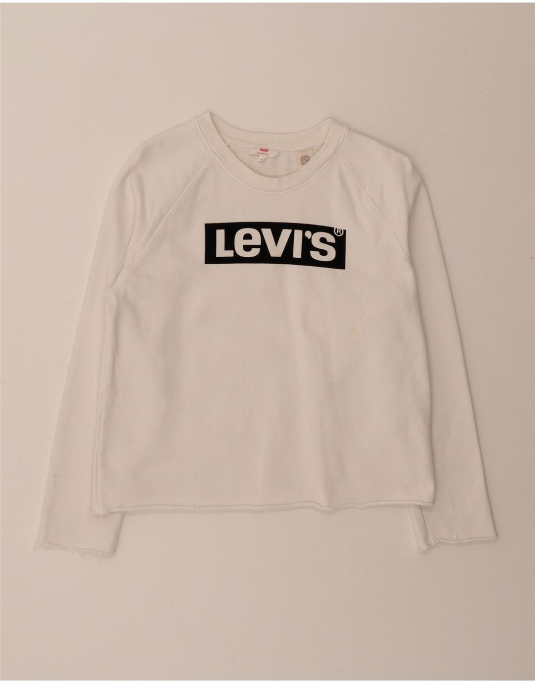 LEVI'S Womens Graphic Crop Sweatshirt Jumper UK 14 Medium Off White Cotton Vintage Levi's and Second-Hand Levi's from Messina Hembry 
