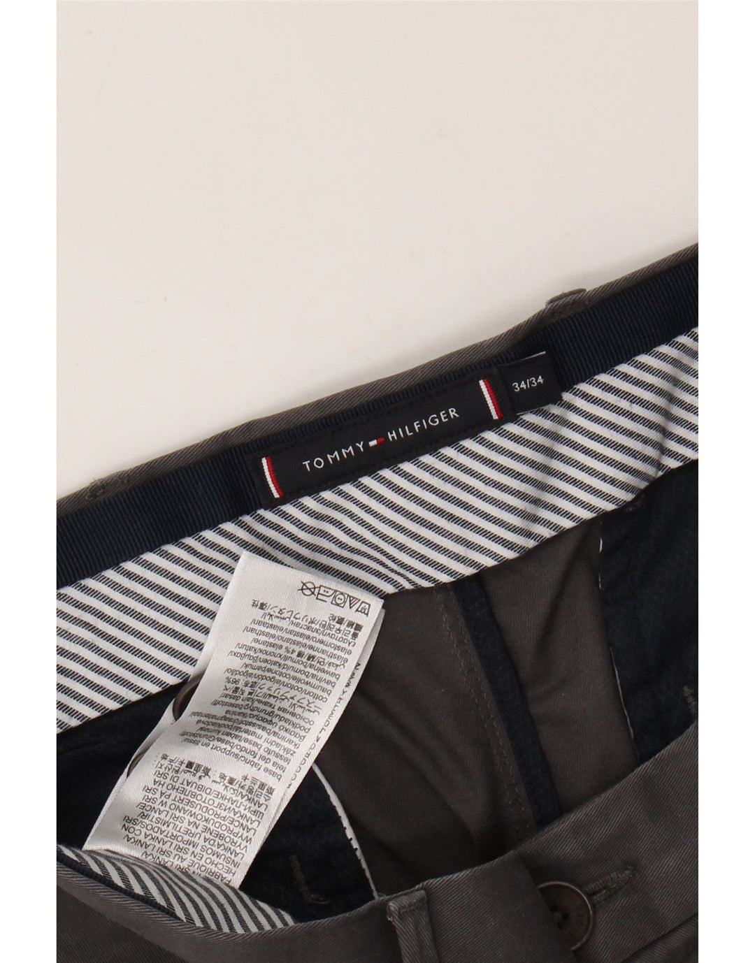 TOMMY HILFIGER Pantalon Chino Slim Homme W34 L34 Gris Coton