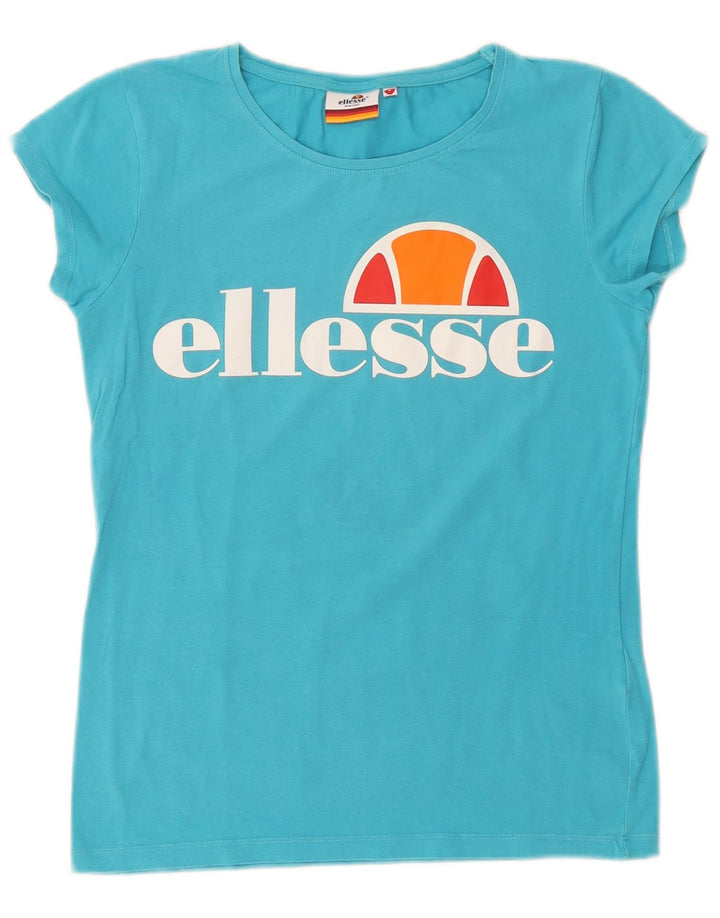 ELLESSE T-shirt graphique Heritage pour femme UK 10 petit coton bleu