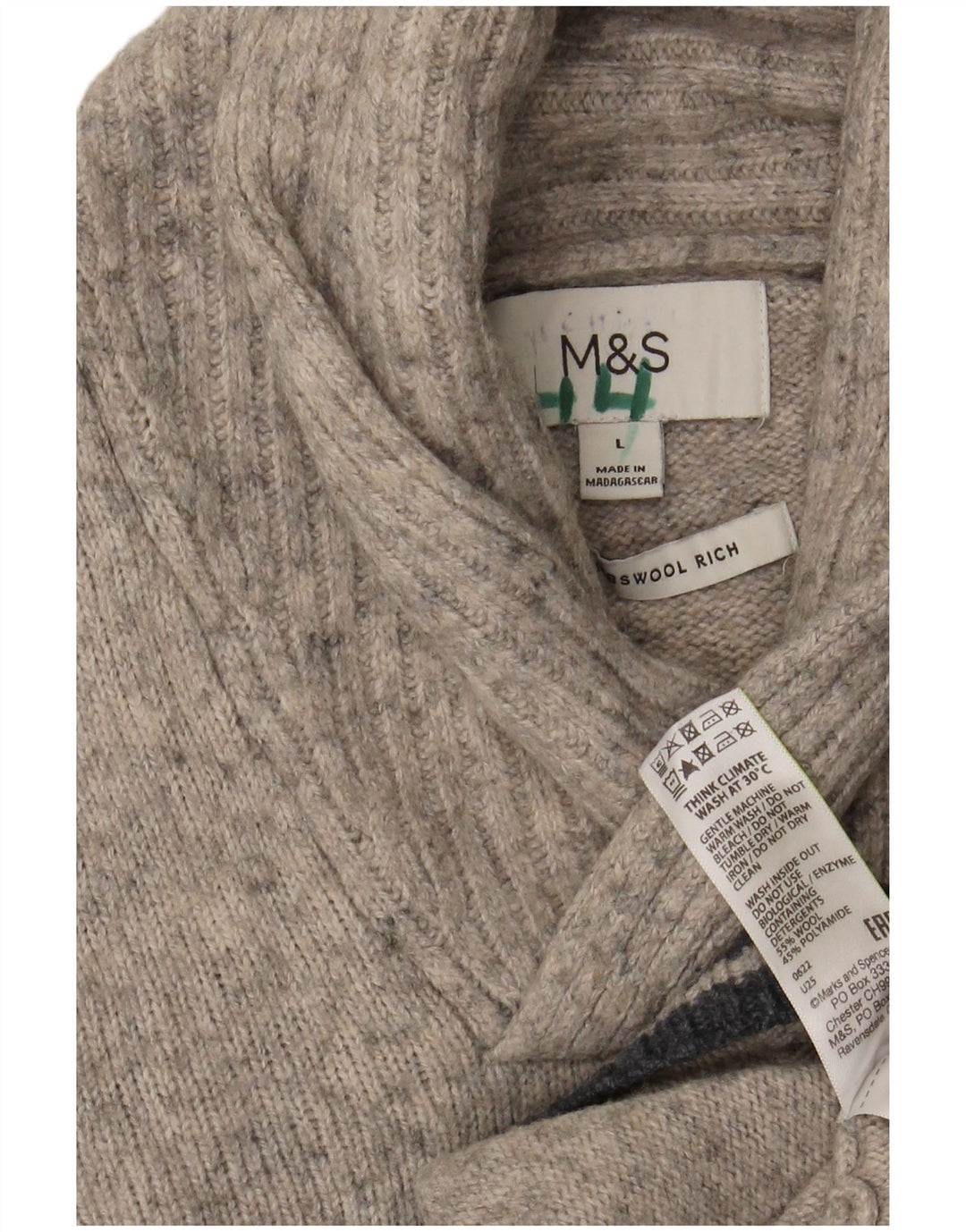 Marks & Spencer Pull à col châle pour homme en laine mouchetée grise