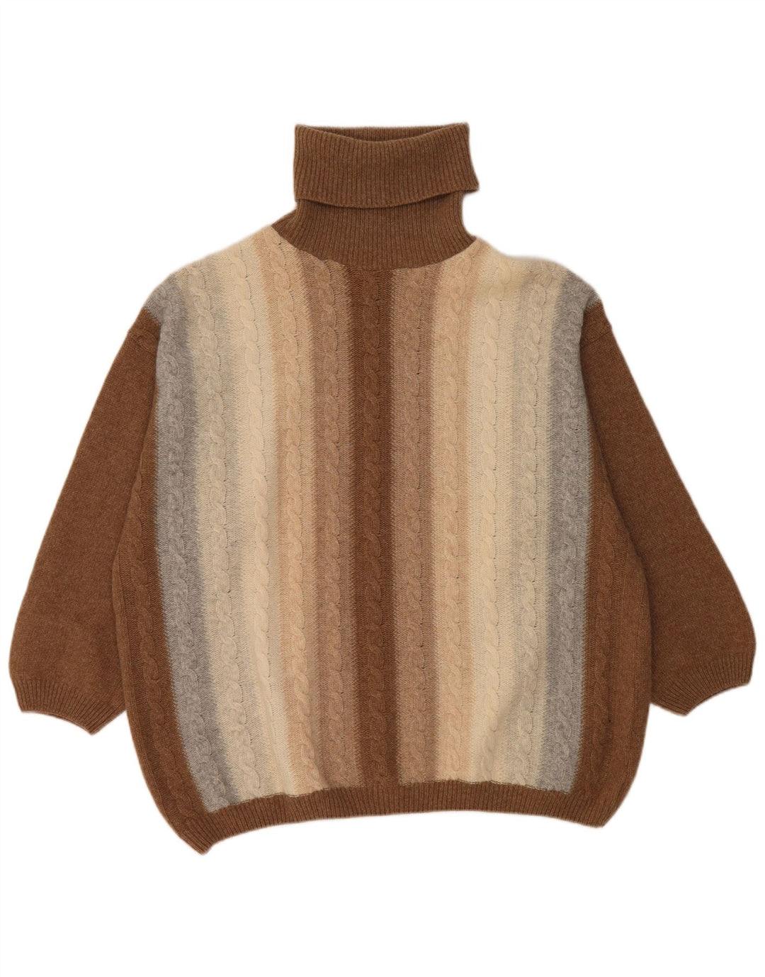 VINTAGE Femme Col Roulé Pull Pull EU 56 6XL Marron Colourblock