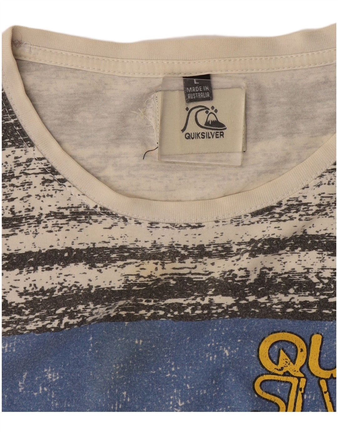 Quiksilver T-Shirt Graphique Homme Large Gris Rayé