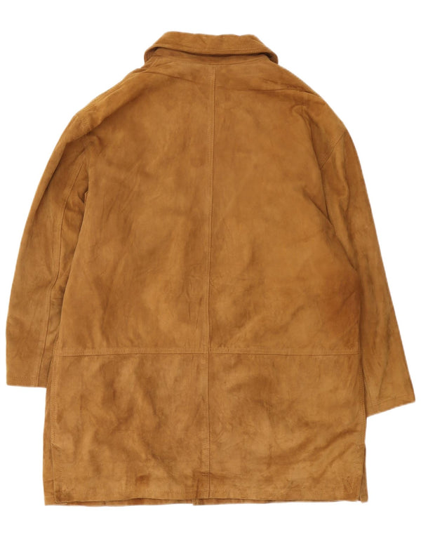 vintage Mens Suede Overcoat IT 54 2XL Cuir Marron
