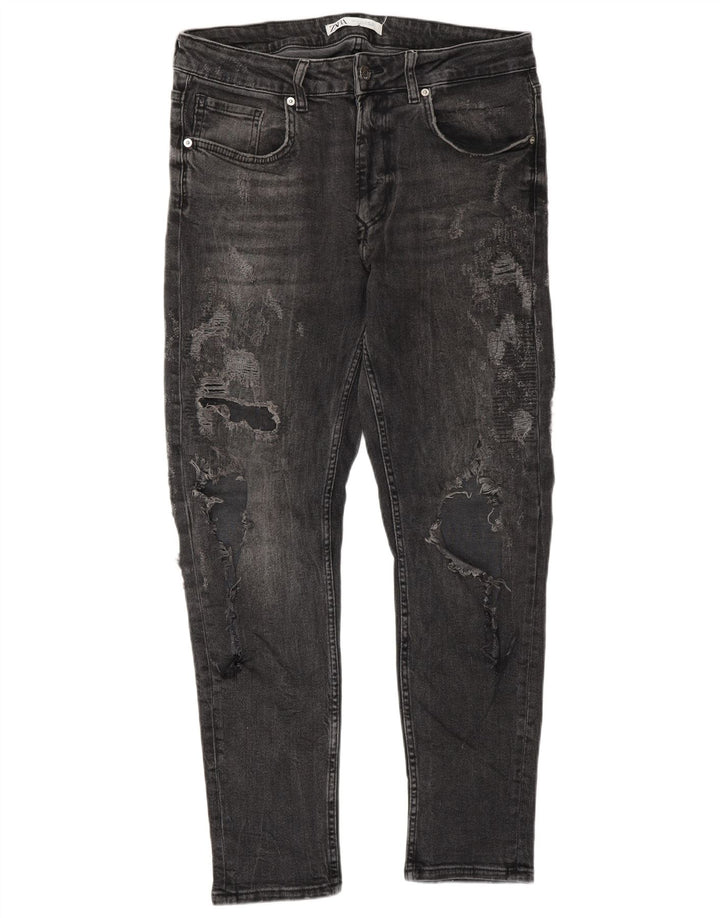 ZARA Jean slim vieilli pour homme EU 42 Large W32 L30 Gris