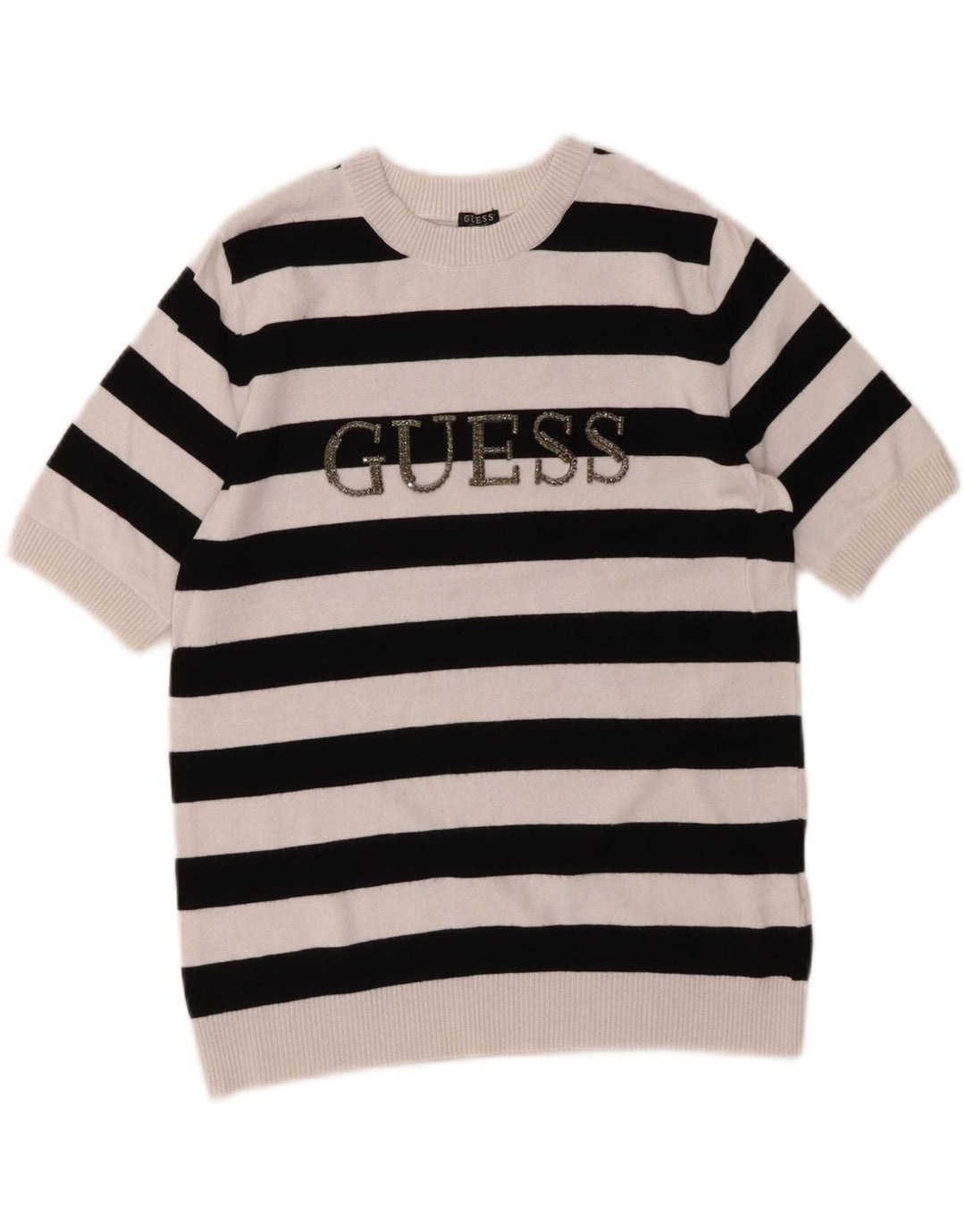 Guess Pull graphique à col rond pour femme UK 12 Viscose blanc moyen