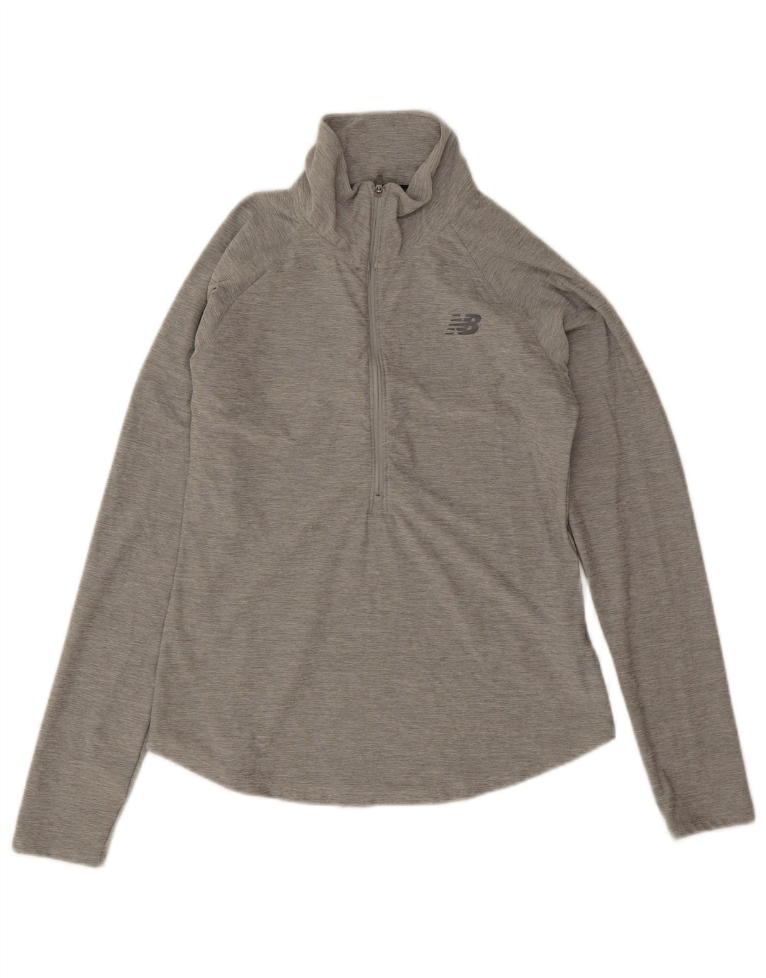 New Balance Femme Zip Neck Top Manches Longues UK 10 Small Gris Polyester