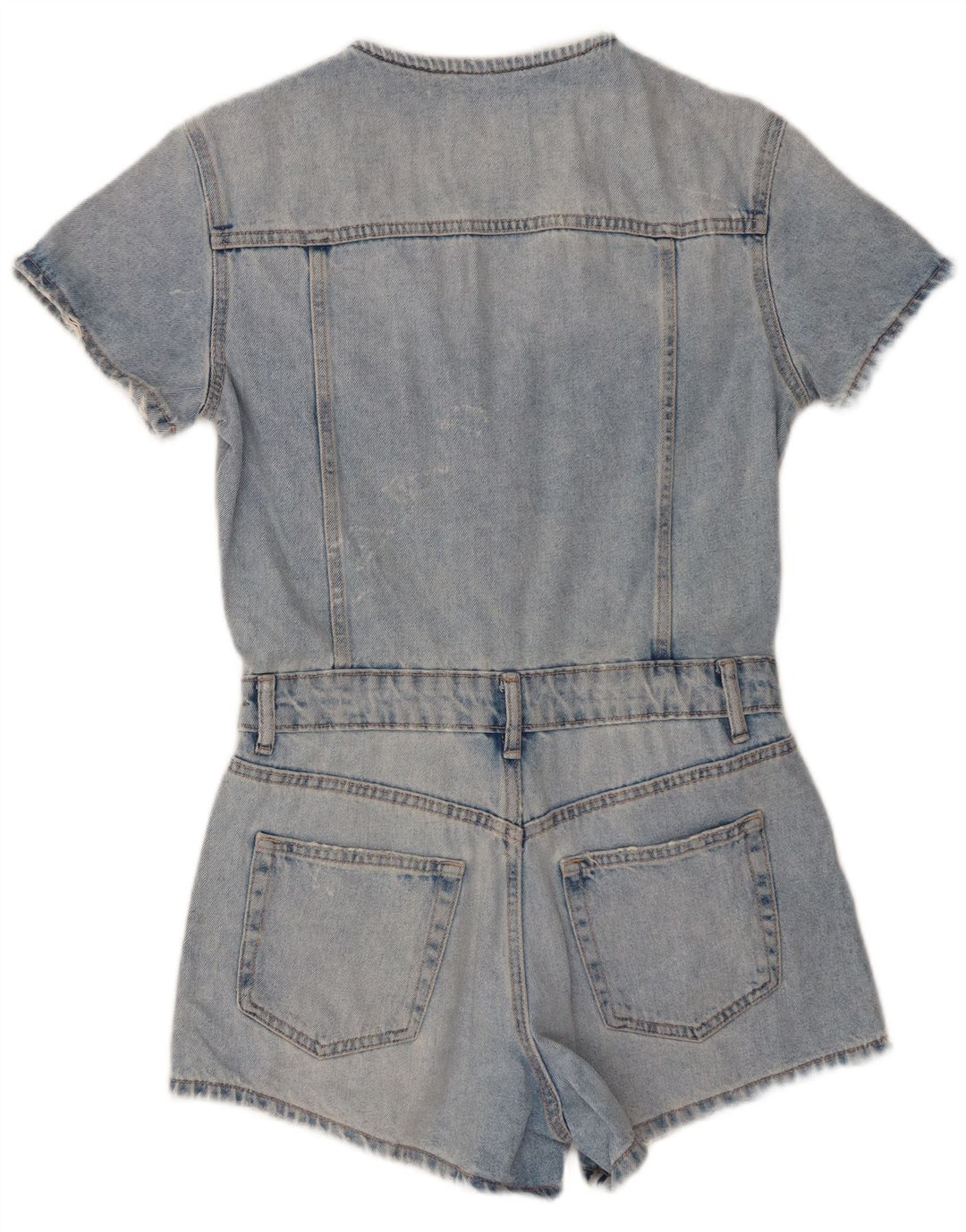 Zara Combishort en denim vieilli pour femme UK 10 Petit coton bleu