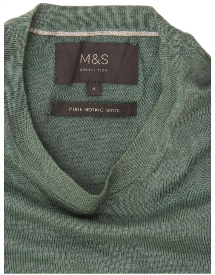 Marks & Spencer Pull col rond en laine mérinos pour homme Vert moyen