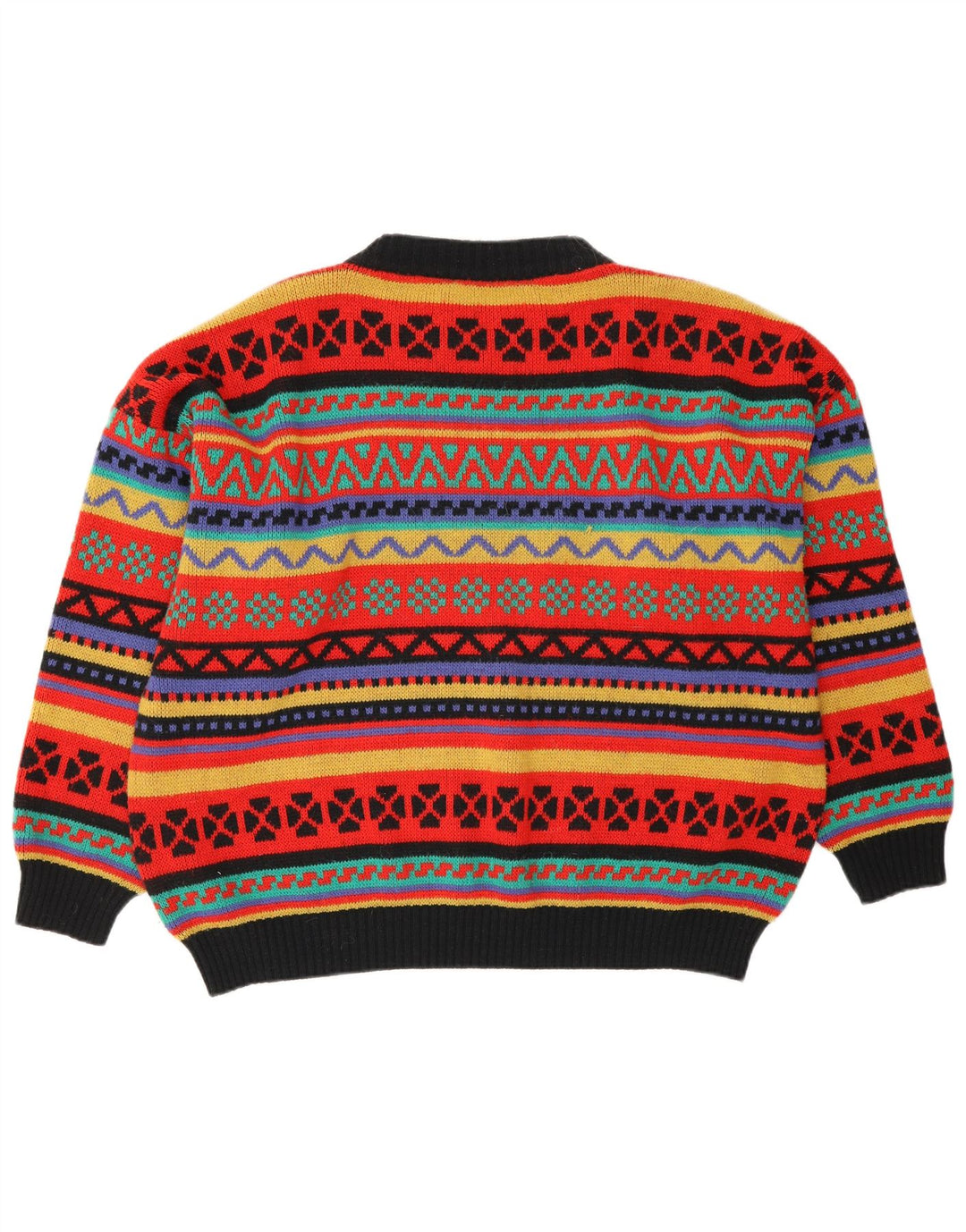 vintage Mens Crew Neck Jumper Pull Moyen Multicolore Fair Isle