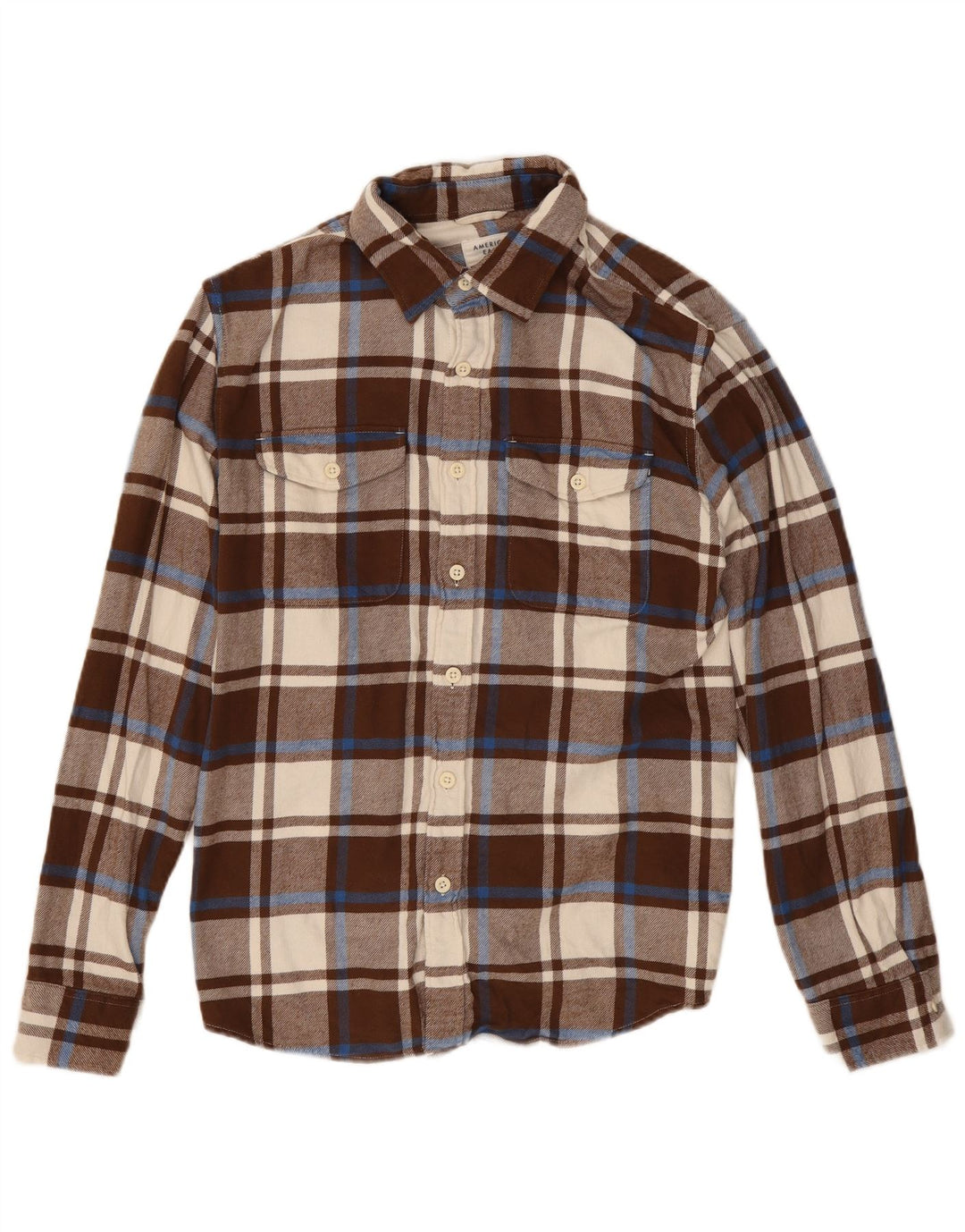 American Eagle Chemise en flanelle pour homme en coton à carreaux marron moyen