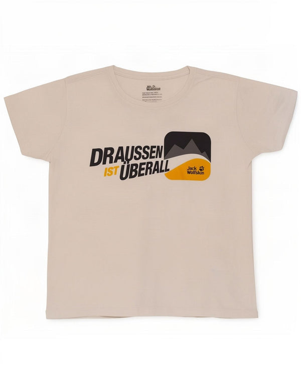 Jack Wolfskin T-shirt graphique pour femme UK 16 Grand coton blanc