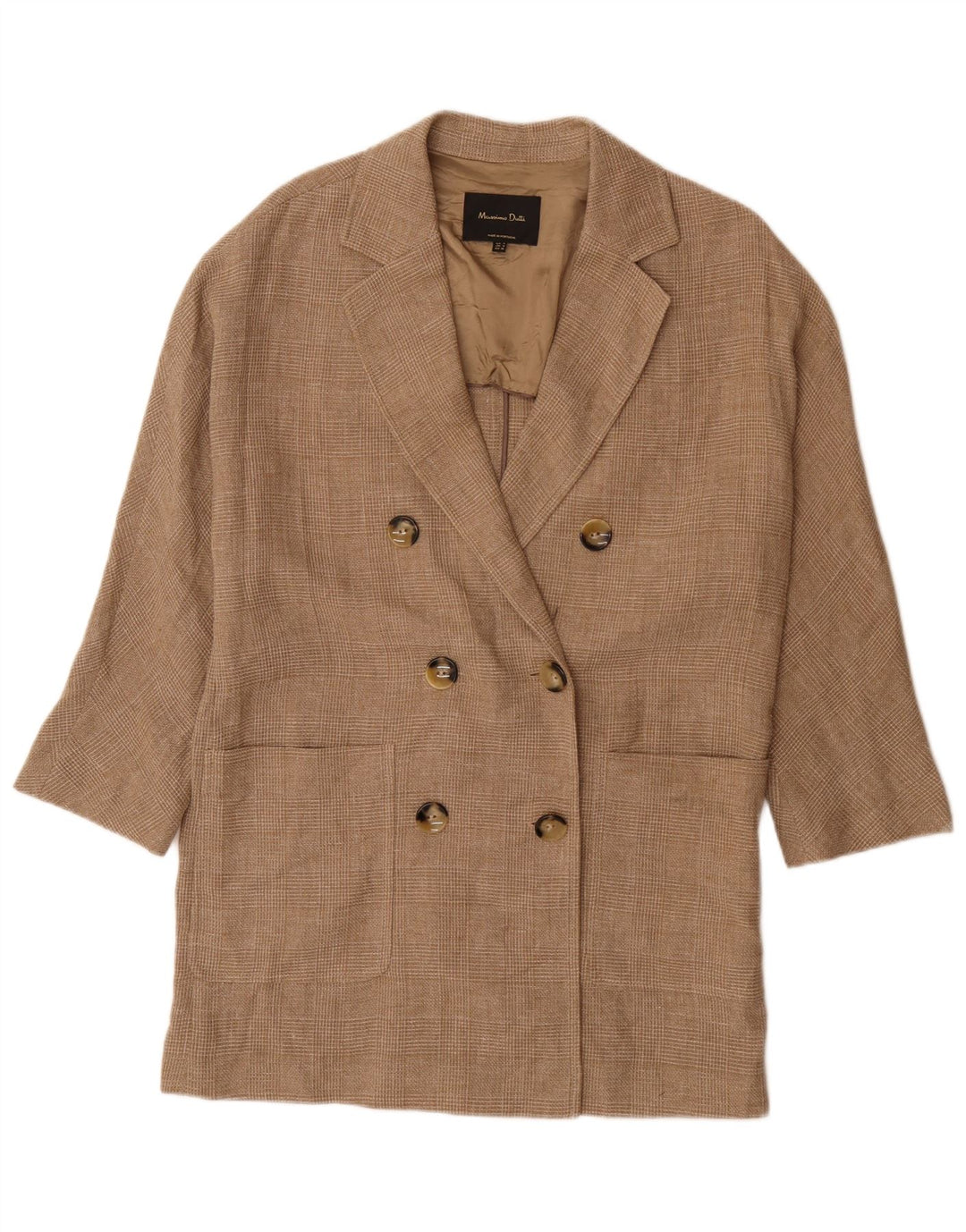 Massimo Dutti Manteau croisé à manches 3/4 pour homme UK 36 Petit carreaux marron