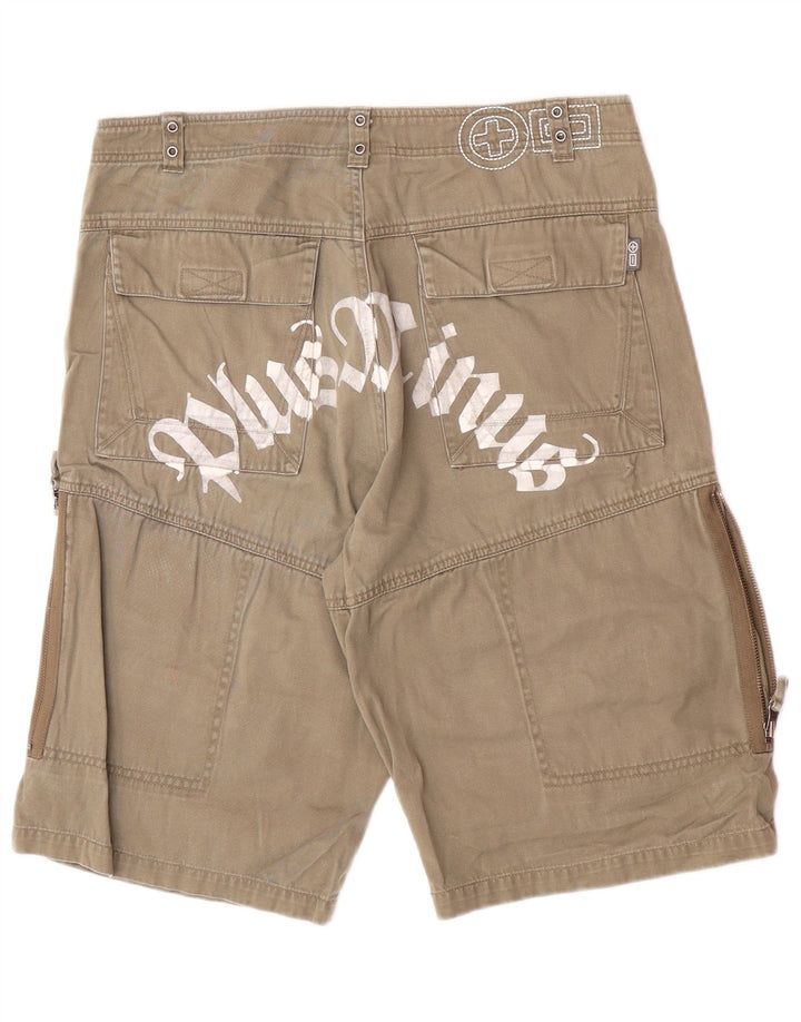 vintage Mens Graphic Cargo Shorts Grand W34 Kaki Coton