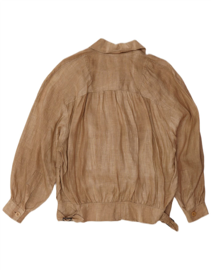 vintage Femme Veste Bomber Oversize IT 46 Grand Lin Beige