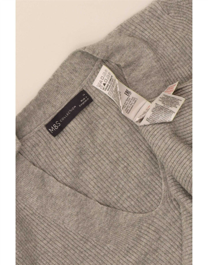 Marks & Spencer Pull col en V pour femme UK 14 Large Gris Viscose