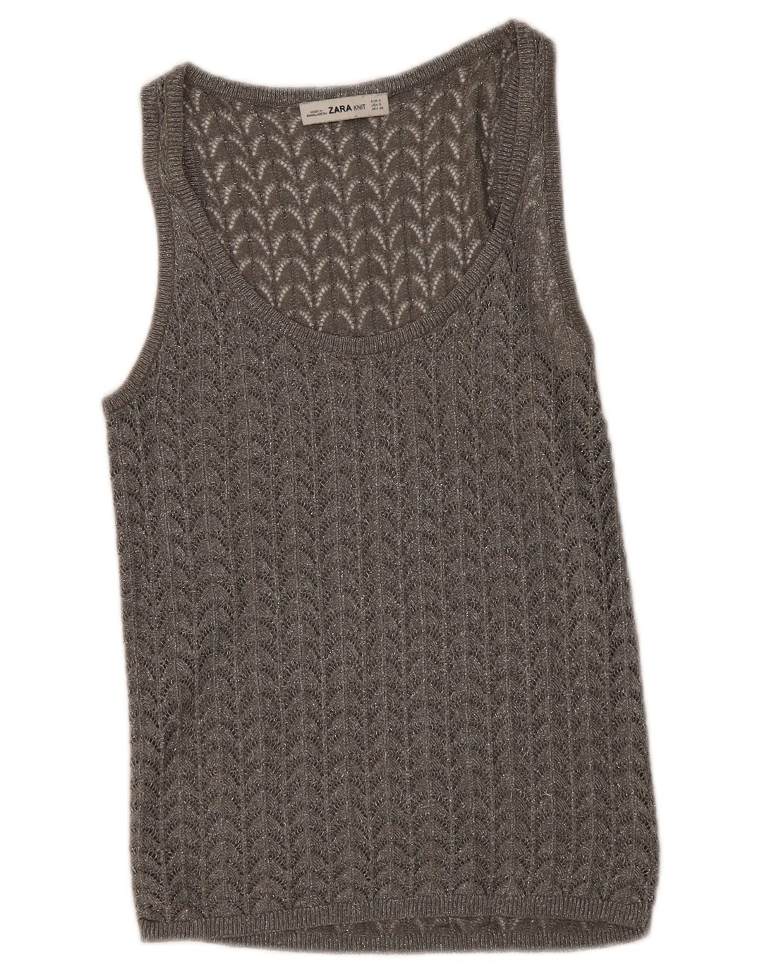 Zara Femme Crochet Débardeur UK 8 Petit Gris