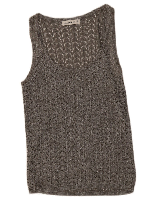 Zara Femme Crochet Débardeur UK 8 Petit Gris