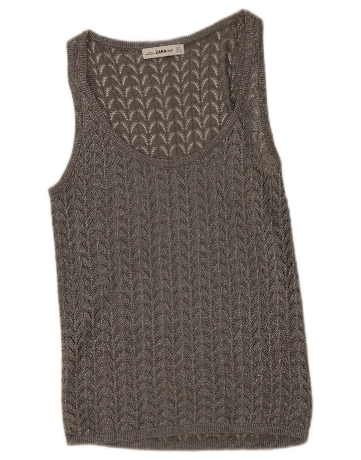 Zara Femme Crochet Débardeur UK 8 Petit Gris