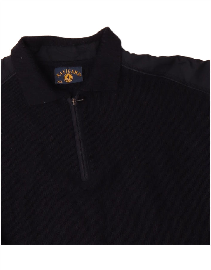 NAVIGARE Pull à col polo pour homme en laine mérinos bleu marine 2XL