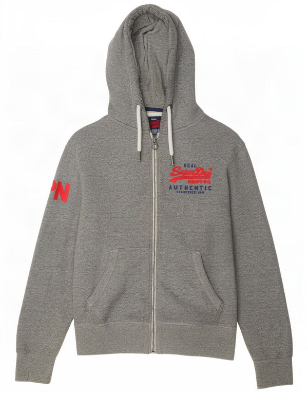 Superdry Sweat à Capuche Graphique Zippé Homme Gris Moyen Coton